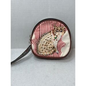 NWT VTG Far Nine Coin Purse Beaded Faux Leather Cat Gingham Floral Zip Pouch